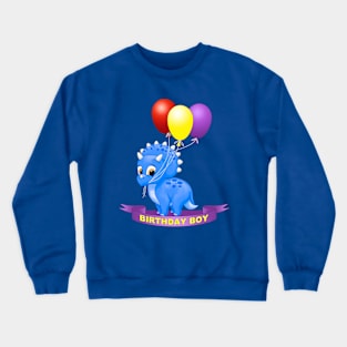 Birthday Boy Cute Blue Triceratops Dinosaur Crewneck Sweatshirt